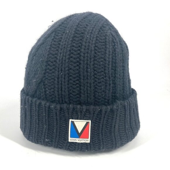 LOUIS VUITTON M75377 LV logo beanie knit cap Knit hat wool Black - Picture 2 of 16